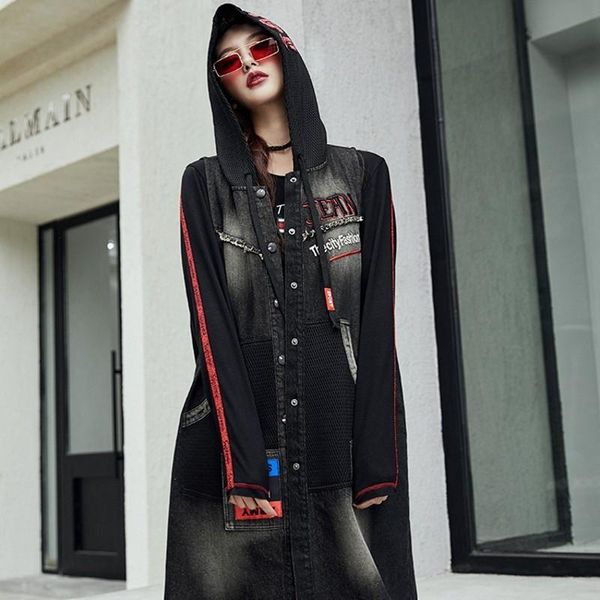 women's trench coats personality womens sleeveless hooded denim waistcoats high street mesh pockets patchwork hole ripped medium length, Tan;black
women's trench coats personality womens sleeveless hooded denim waistcoats high street mesh pockets patchwork hole ripped medium length, Tan;black