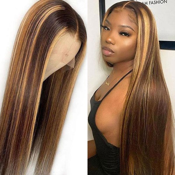 #4/27 highlight lace frontal wig 30 inch brazilian colored straight front human hair wigs 13x4 for black women, Black;brown
#4/27 highlight lace frontal wig 30 inch brazilian colored straight front human hair wigs 13x4 for black women, Black;brown