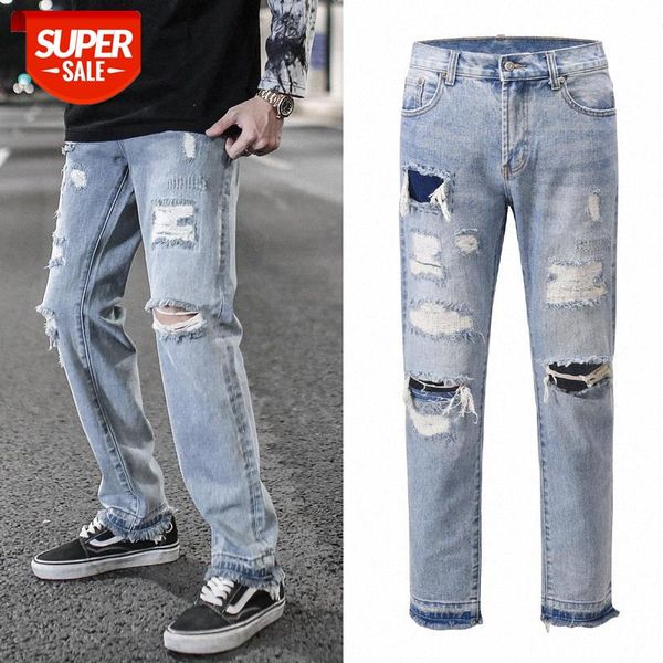 knee hole frayed casual jeans for men streetwear straight oversize washed retro denim trousers hip hop clothing #op9o, Blue
knee hole frayed casual jeans for men streetwear straight oversize washed retro denim trousers hip hop clothing #op9o, Blue