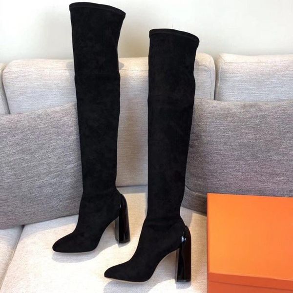 boots with autumn and winter women shoes solid color high heels thick heel round toe elasticity long over the knee, Black
boots with autumn and winter women shoes solid color high heels thick heel round toe elasticity long over the knee, Black