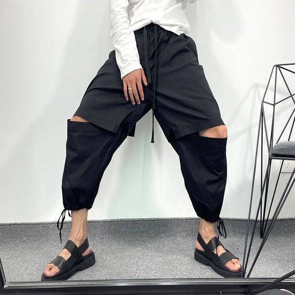 men's pants large size trendy dark department knee hole loose overalls harlan street fashion hip hop solid color leggings, Black
men's pants large size trendy dark department knee hole loose overalls harlan street fashion hip hop solid color leggings, Black