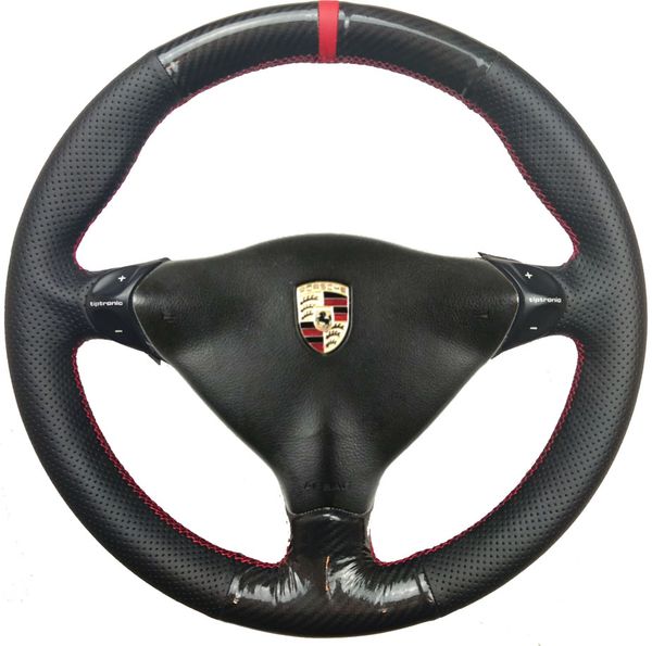 5d carbon fiber & black perforation leather steering wheel red stitch on wrap cover fit for porsche 911 986 996 boxster s 98-04
5d carbon fiber & black perforation leather steering wheel red stitch on wrap cover fit for porsche 911 986 996 boxster s 98-04