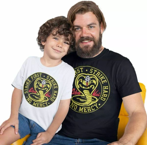 cobra kai t-shirt karate kid stike first hard martial arts mens sweep the leg, White;black
cobra kai t-shirt karate kid stike first hard martial arts mens sweep the leg, White;black