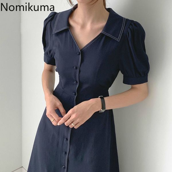 nomikuma slim waist single breasted vintage dress women solid color v neck short sleeve dresses female summer vestidos 3c028 210514, Black;gray
nomikuma slim waist single breasted vintage dress women solid color v neck short sleeve dresses female summer vestidos 3c028 210514, Black;gray