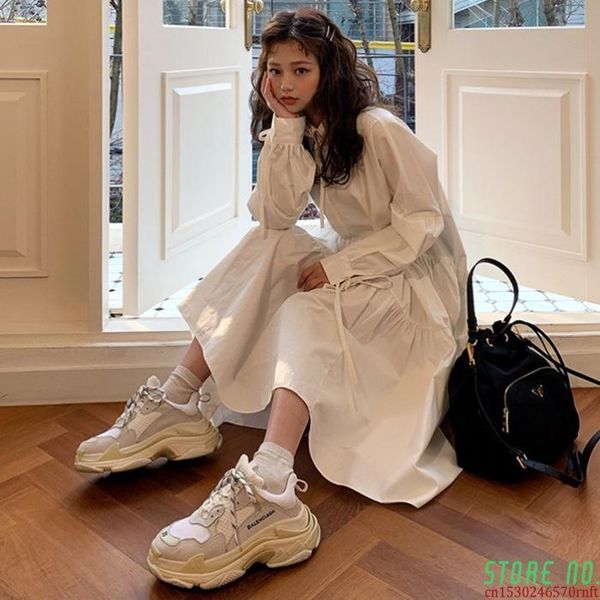 casual dresses women dress long sleeve spring autumn vintage designer collar lapel button up ruched ruffles cotton white female clothes, Black;gray
casual dresses women dress long sleeve spring autumn vintage designer collar lapel button up ruched ruffles cotton white female clothes, Black;gray