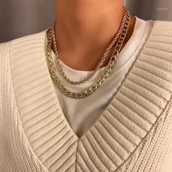 gothic metal twisted rope chain choker necklace women statement hip hop minimalist short clavicle collar necklaces jewelry1, Golden;silver 
gothic metal twisted rope chain choker necklace women statement hip hop minimalist short clavicle collar necklaces jewelry1, Golden;silver