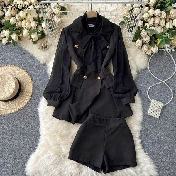 ladies temperament two piece sets bow long chiffon sleeved double-breasted blazer and high waist shorts suits 210525, White
ladies temperament two piece sets bow long chiffon sleeved double-breasted blazer and high waist shorts suits 210525, White
