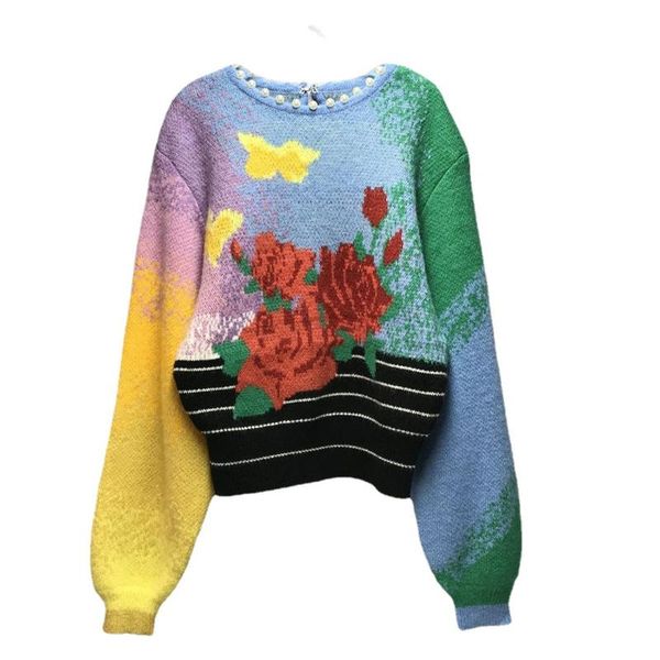 women's sweaters 2021 autumn/winter retro rainbow chinese rose pearl neck knit sweater female heavy jacquard round contrast color, White;black
women's sweaters 2021 autumn/winter retro rainbow chinese rose pearl neck knit sweater female heavy jacquard round contrast color, White;black