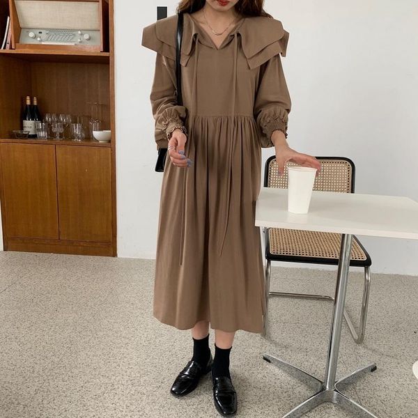 casual dresses dunayskiy 2021 autumn solid color women vintage loose high waist slim was thin elegant flare sleeve maxi dress, Black;gray
casual dresses dunayskiy 2021 autumn solid color women vintage loose high waist slim was thin elegant flare sleeve maxi dress, Black;gray