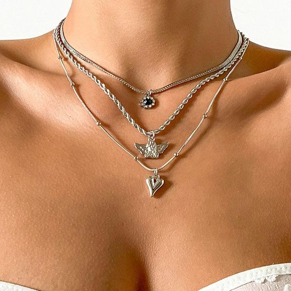 pendant necklaces vintage multilayer chains choker necklace for women fashion angel heart geometric clavicle collar jewelry gift, Silver
pendant necklaces vintage multilayer chains choker necklace for women fashion angel heart geometric clavicle collar jewelry gift, Silver