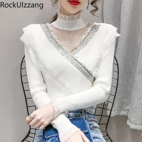women's t-shirt patchwork cascading ruffle mesh drilling rhinestone high neck knit t shirt fall knitted pull plus size, White
women's t-shirt patchwork cascading ruffle mesh drilling rhinestone high neck knit t shirt fall knitted pull plus size, White