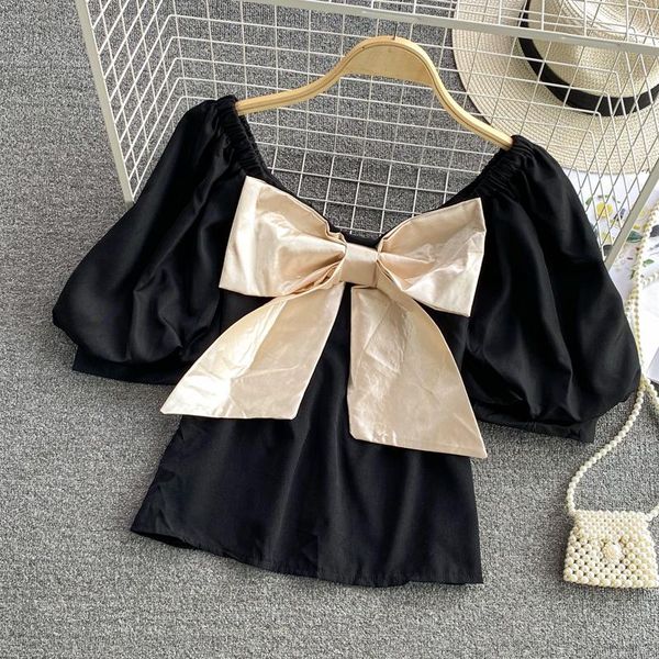 women's blouses & shirts puff short sleeve bow square collar clothing off the shoulder blouse sweet summer fashion solid color shirt, White
women's blouses & shirts puff short sleeve bow square collar clothing off the shoulder blouse sweet summer fashion solid color shirt, White