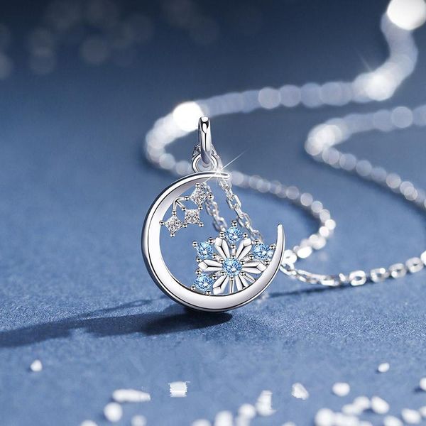 pendant necklaces fashion moon snowflake necklace for female girls luxury zircon titanium steel choker christmas gift jewelry, Silver 
pendant necklaces fashion moon snowflake necklace for female girls luxury zircon titanium steel choker christmas gift jewelry, Silver