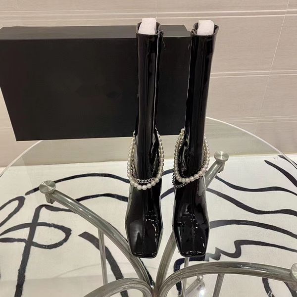 designers boot knee boots designer women square heel 9cm winter flat high keep warm cowskin patent leather pearl zipper shoes original quali, Black
designers boot knee boots designer women square heel 9cm winter flat high keep warm cowskin patent leather pearl zipper shoes original quali, Black