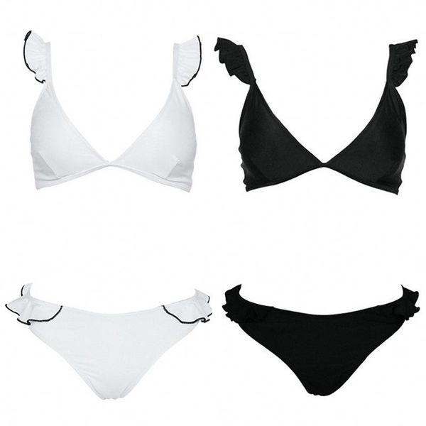 women's swimwear ruffle shoulder bikini set v neck brazilian push up women falbala swimsuit bathing suit biquini maillot de bain, White;black
women's swimwear ruffle shoulder bikini set v neck brazilian push up women falbala swimsuit bathing suit biquini maillot de bain, White;black