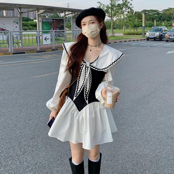 casual dresses navy collar long sleeve dress women's spring and autumn 2021 french waist closing design small short, Black;gray
casual dresses navy collar long sleeve dress women's spring and autumn 2021 french waist closing design small short, Black;gray