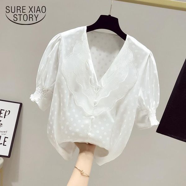 women's blouses & shirts summer 2021 french retro blouse for women v-neck lace polka dot bubble short sleeve slim jacquard chiffon shi, White
women's blouses & shirts summer 2021 french retro blouse for women v-neck lace polka dot bubble short sleeve slim jacquard chiffon shi, White