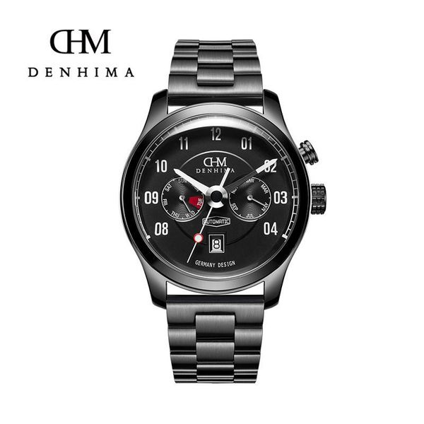 wristwatches denhima locomotive series mens mechanical watch sapphire glass waterproof military automatic watches steampunk sport, Slivery;brown