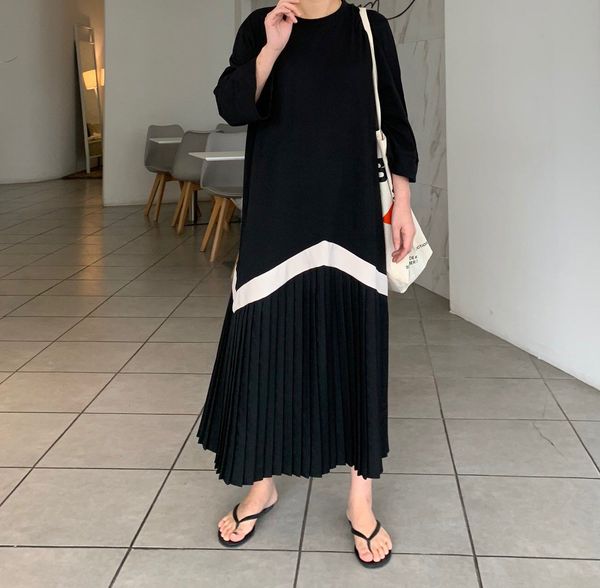 British style ladies midi long sleeve plied dress elegant hem big women's cloths t183, Black;gray
British style ladies midi long sleeve plied dress elegant hem big women's cloths t183, Black;gray