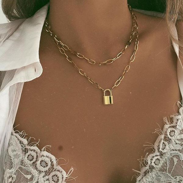 pendant necklaces punk double-deck lock choker necklace for women fashion geometric gold chunky chain padlock party jewelry, Silver
pendant necklaces punk double-deck lock choker necklace for women fashion geometric gold chunky chain padlock party jewelry, Silver