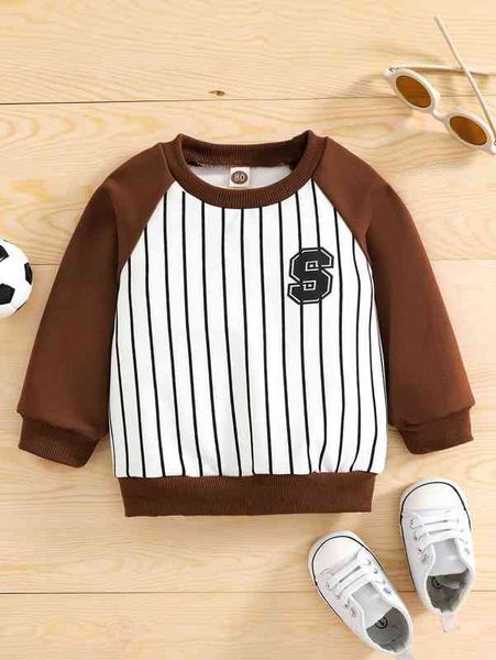 baby striped & letter graphic raglan sleeve sweatshirt she, Black