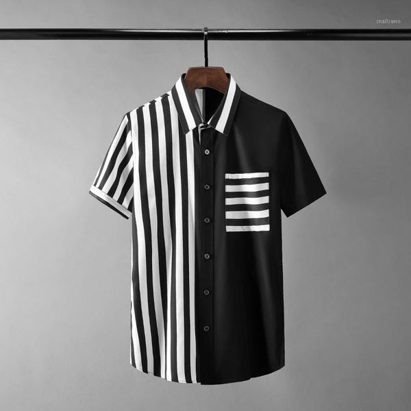 men's casual shirts summer male luxury short sleeve stripe splicing mens dress fashion slim fit party man 4xl, White;black
men's casual shirts summer male luxury short sleeve stripe splicing mens dress fashion slim fit party man 4xl, White;black