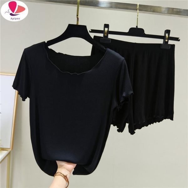 women's t-shirt modal short sleeve t shirt summer wear two-piece loose bottom suit thin plus size high waist shorts, White
women's t-shirt modal short sleeve t shirt summer wear two-piece loose bottom suit thin plus size high waist shorts, White