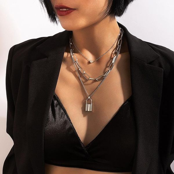 pendant necklaces european and american exaggerated thick chain hip-hop retro multi-layer geometric lock-shaped love necklace ladys 202, Silver
pendant necklaces european and american exaggerated thick chain hip-hop retro multi-layer geometric lock-shaped love necklace ladys 202, Silver