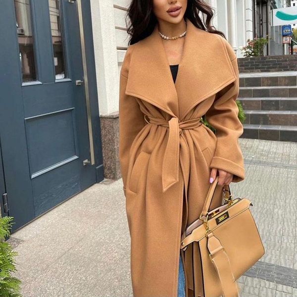 women's wool & blends floy fashion winter loose large turn down collar coats women elegant solid tie belt jackets pockets long ladies, Black
women's wool & blends floy fashion winter loose large turn down collar coats women elegant solid tie belt jackets pockets long ladies, Black