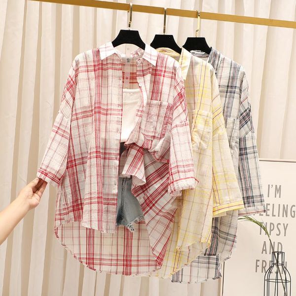 women's blouses & shirts summer light plus size cotton plaid versatile loose nine-point sleeve sunscreen breathable fresh artistic shir, White
women's blouses & shirts summer light plus size cotton plaid versatile loose nine-point sleeve sunscreen breathable fresh artistic shir, White
