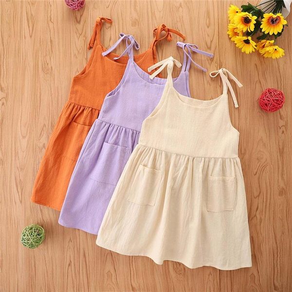 girl's dresses fashion girls dress cotton linen lace-up kids clothes summer solid color casual pocket sling vetement fille, Red;yellow
girl's dresses fashion girls dress cotton linen lace-up kids clothes summer solid color casual pocket sling vetement fille, Red;yellow