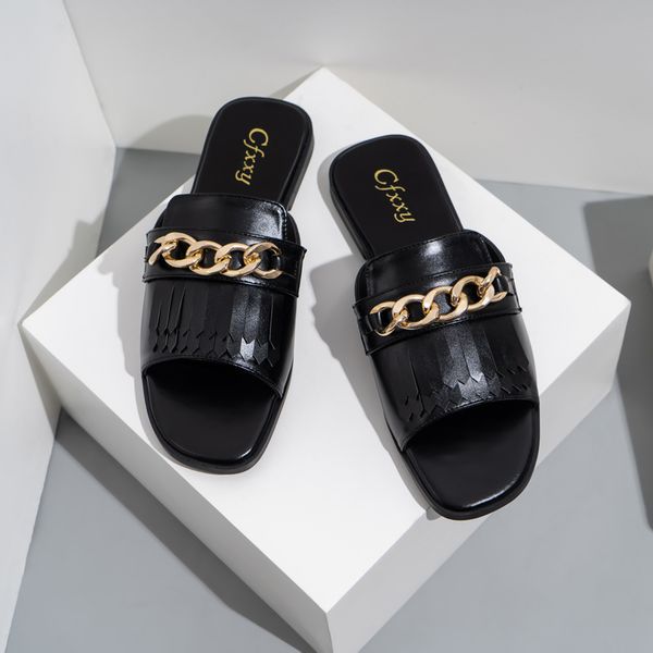 2021 metal chain flip-flops with tassel pu solid color casual slipper cfxxy-98 03, Black
2021 metal chain flip-flops with tassel pu solid color casual slipper cfxxy-98 03, Black