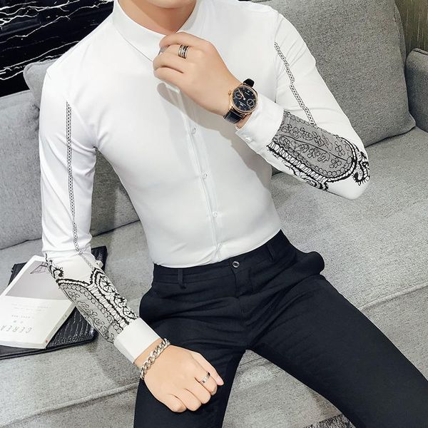 black/white fashion print long sleeve shirts for men clothing 2021 simple slim fit casual club prom tuxedo business formal wear men's, White;black
black/white fashion print long sleeve shirts for men clothing 2021 simple slim fit casual club prom tuxedo business formal wear men's, White;black