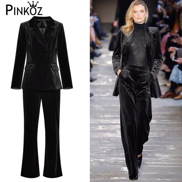 designer style celebrity trousers suit set women's elegant black velvet blazer jacket + wide leg pants sets 210421, Black;white
designer style celebrity trousers suit set women's elegant black velvet blazer jacket + wide leg pants sets 210421, Black;white