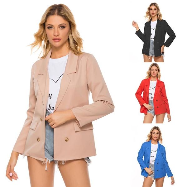 long sleeve solid blazer women pocket double breasted jacket women's jackets, Black;brown
long sleeve solid blazer women pocket double breasted jacket women's jackets, Black;brown