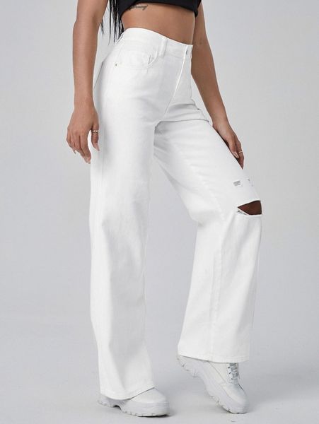 high waist ripped jeans r19j#, Blue
