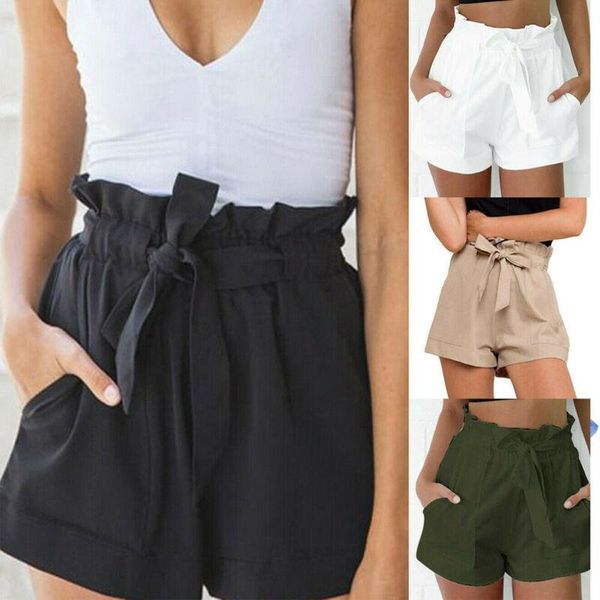 women's shorts fashion women high waist paper bag tie belt ladies summer size 6-14, White;black
women's shorts fashion women high waist paper bag tie belt ladies summer size 6-14, White;black