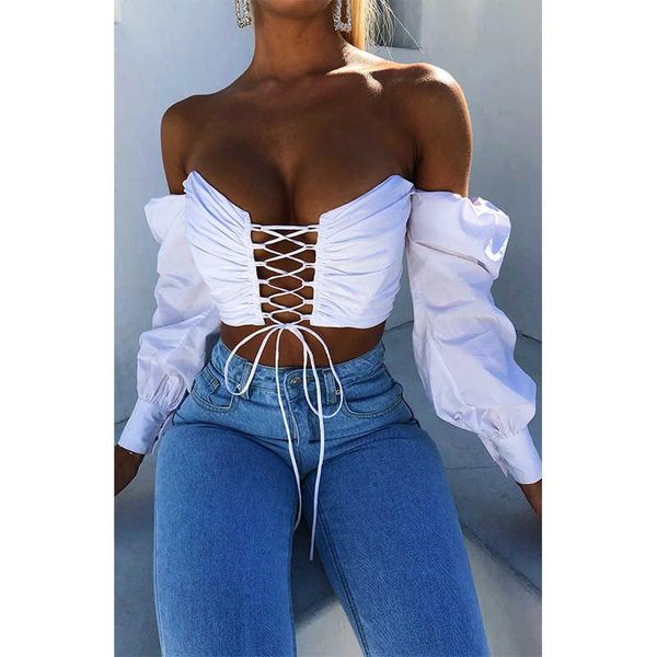 women's blouses & shirts women puff sleeve blouse solid color off shoulder lace-up front tube crop autumn spring chic low cut, White
women's blouses & shirts women puff sleeve blouse solid color off shoulder lace-up front tube crop autumn spring chic low cut, White