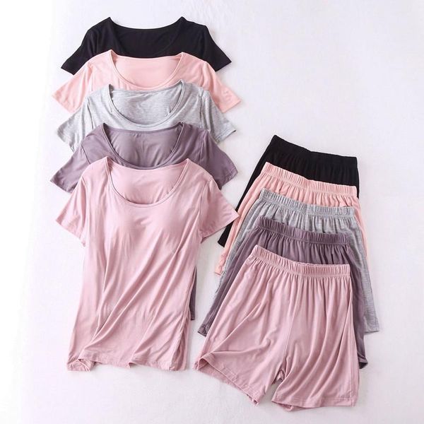 womens sleepwears modal cotton pyjama femme short pijamas women chest pad sleeve pajamas set large size bra cup loose shorts, Black;red
womens sleepwears modal cotton pyjama femme short pijamas women chest pad sleeve pajamas set large size bra cup loose shorts, Black;red