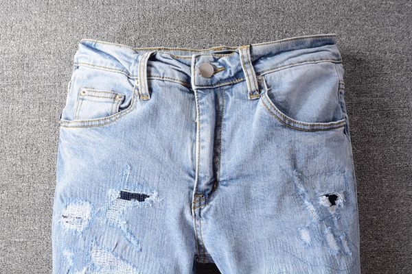design mens designer jeans sewing holes pants slim fit mans moto denim hip hop punk for men size 28-40, Blue
design mens designer jeans sewing holes pants slim fit mans moto denim hip hop punk for men size 28-40, Blue