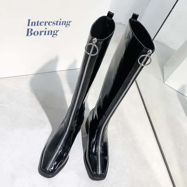 boots bottes femme riding women's motorcycle patent leather zippers decoration knight shoes botas mujer, Black
boots bottes femme riding women's motorcycle patent leather zippers decoration knight shoes botas mujer, Black