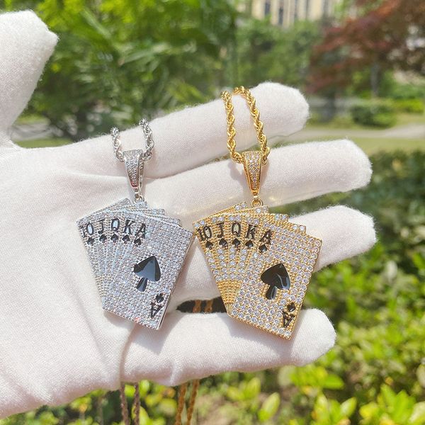 hip hop men's playing card pendant necklace with zircon micro inlaid electroplated copper jewelry, Black
hip hop men's playing card pendant necklace with zircon micro inlaid electroplated copper jewelry, Black