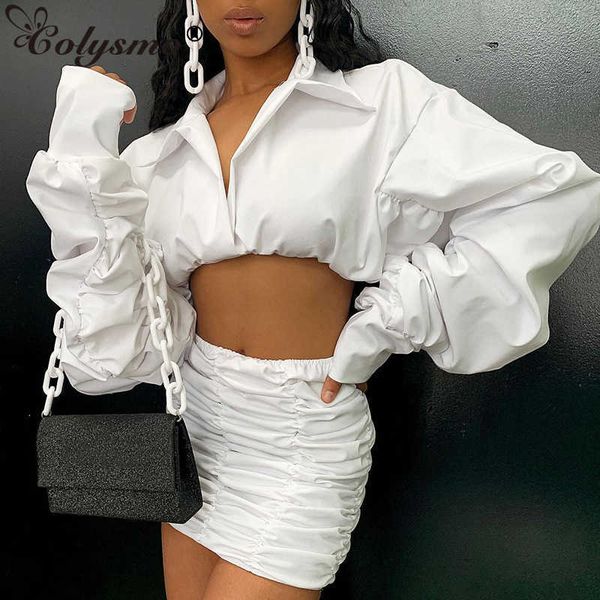colysmo casual ruched 2 piece set women white long puff sleeve crop mini skirt party outfit solid autumn holiday s 210527
colysmo casual ruched 2 piece set women white long puff sleeve crop mini skirt party outfit solid autumn holiday s 210527