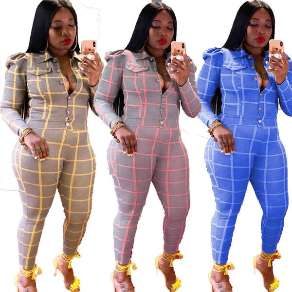 tracksuits pink yellow blue suit button up pencil pants two piece set women outfits workout matching sets tracksuit autumn plaid women', Gray
tracksuits pink yellow blue suit button up pencil pants two piece set women outfits workout matching sets tracksuit autumn plaid women', Gray