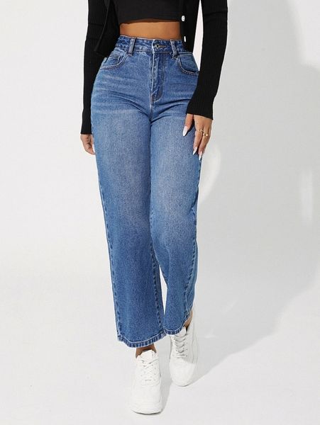 petite high waist straight leg cropped jeans j0vw#, Blue
petite high waist straight leg cropped jeans j0vw#, Blue