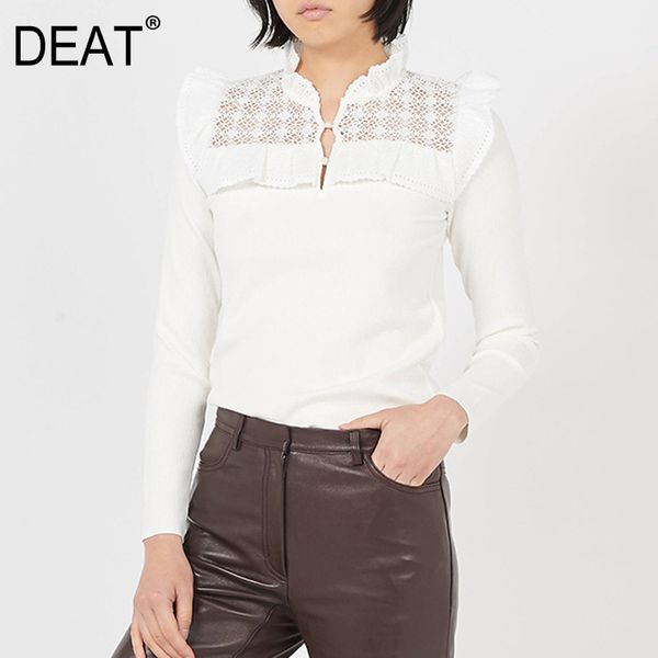 french romantic hollow out lace stand collar knitted pullover women solid mesh sweater spring and summer gx1143 210421, White;black
french romantic hollow out lace stand collar knitted pullover women solid mesh sweater spring and summer gx1143 210421, White;black