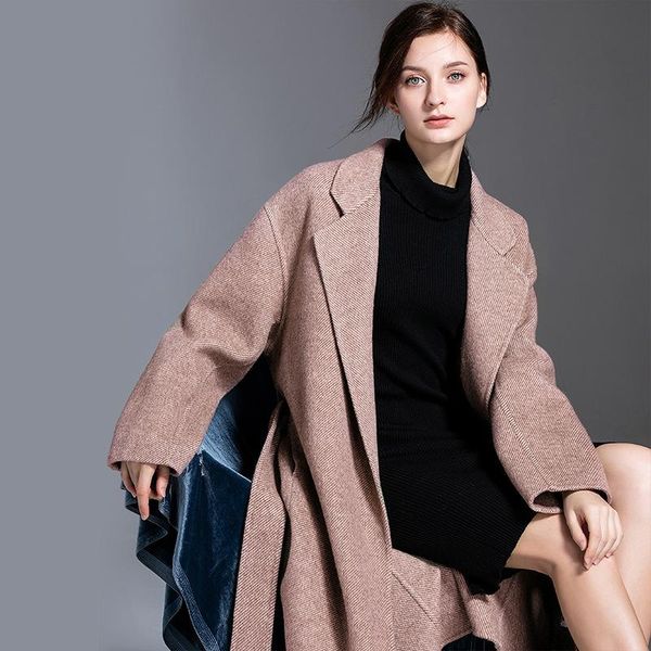 women's wool & blends handmade winter fashion herringbone double-sided cashmere trench female long adjustable waist woolen windbreaker, Black
women's wool & blends handmade winter fashion herringbone double-sided cashmere trench female long adjustable waist woolen windbreaker, Black