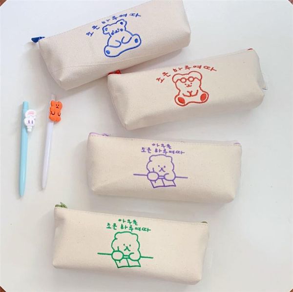 cosmetic bags & cases cartoon canvas pencil case line embroidery bear stationery storage bag girl student portable pen makeup
cosmetic bags & cases cartoon canvas pencil case line embroidery bear stationery storage bag girl student portable pen makeup