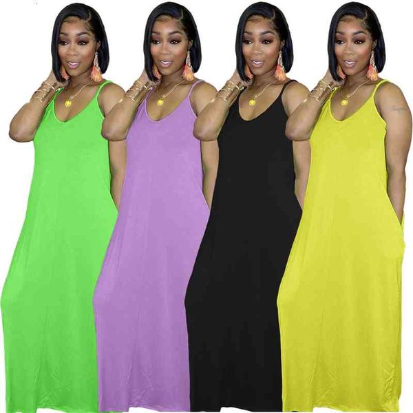 arrival women solid casual es 2021 summer sleeveless spaghetti strap pockets loose floor-length long 4 colors, White;black
arrival women solid casual es 2021 summer sleeveless spaghetti strap pockets loose floor-length long 4 colors, White;black