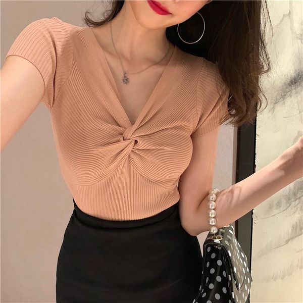 women's sweaters solid v-neck short sleeve cross pullovers knitted womens clothing slim fit fashion brand korean style summer camisetas, White;black
women's sweaters solid v-neck short sleeve cross pullovers knitted womens clothing slim fit fashion brand korean style summer camisetas, White;black